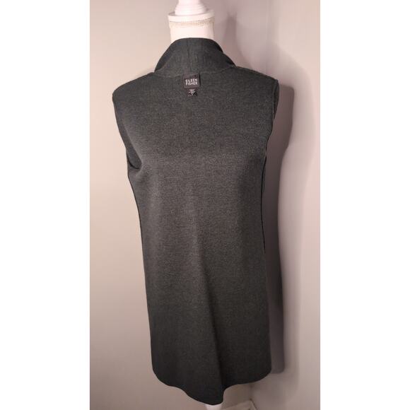 Eileen Fisher Italian Wool Cardigan Hunter Green Open Front Minimalist Sweater - Picture 6 of 10